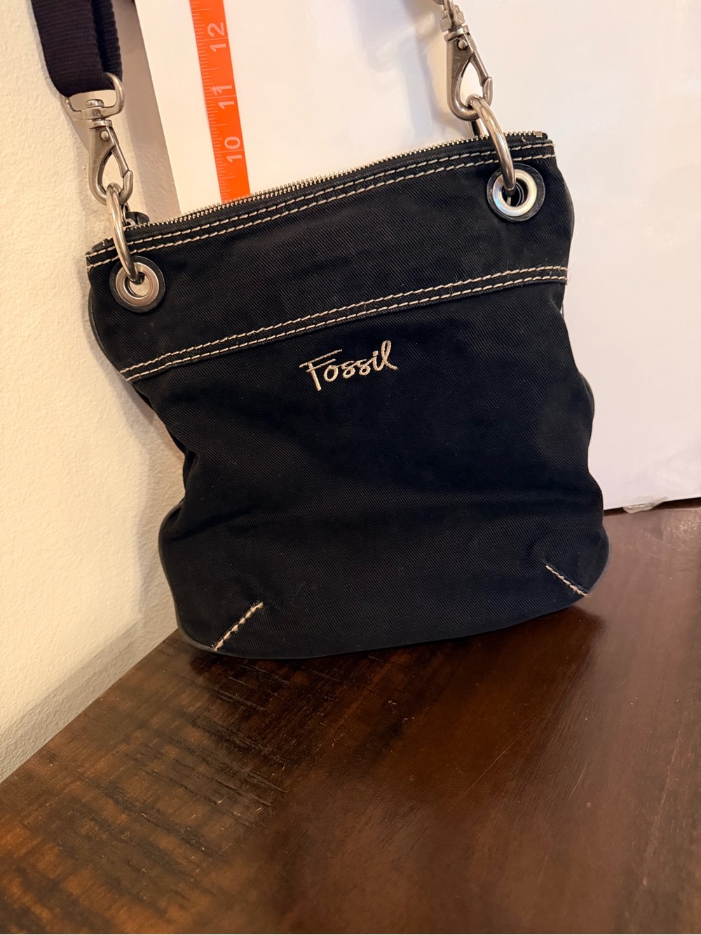 VTG Y2k Fossil Black Canvas messenger Crossbody Bag